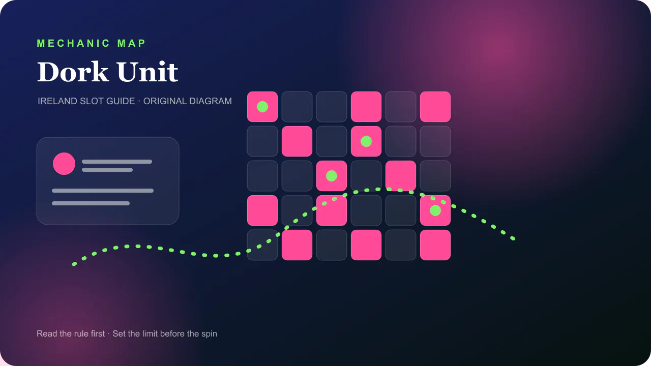 Casino mechanic diagram for Dork Unit sixteen-line reel map with two bonus triggers