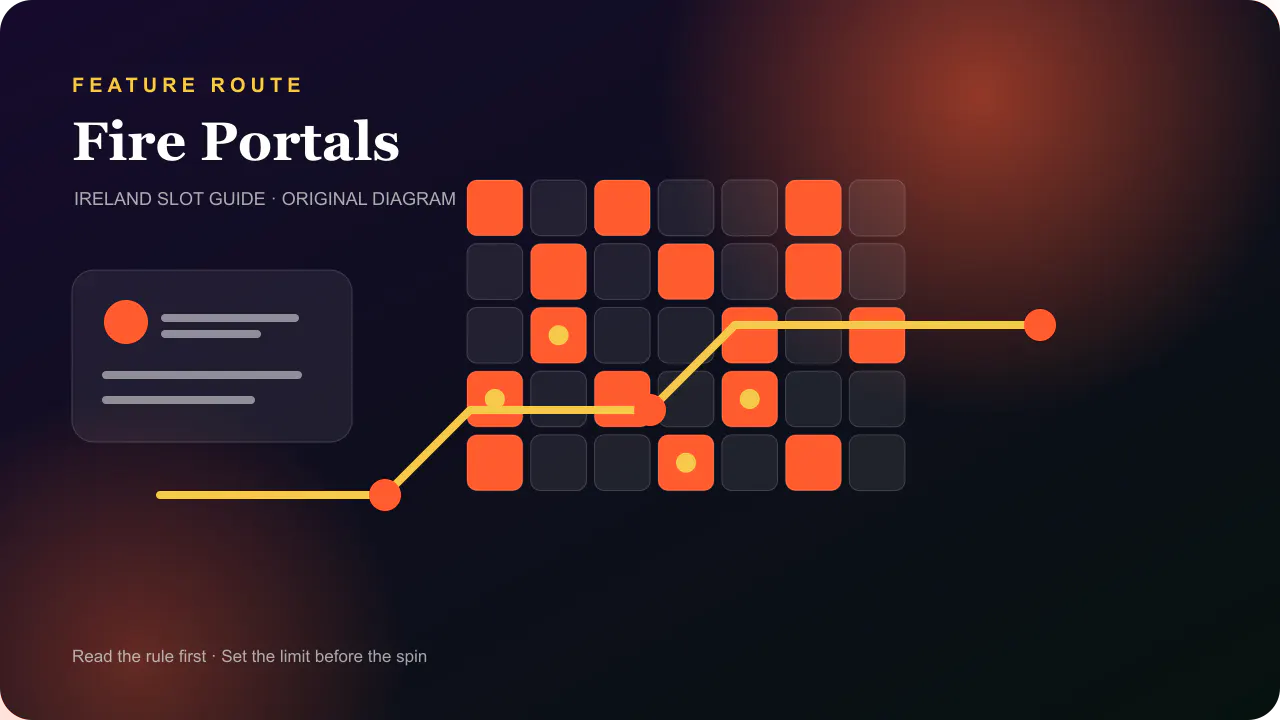 Casino feature diagram for Fire Portals free-spin route with persistent portal markers