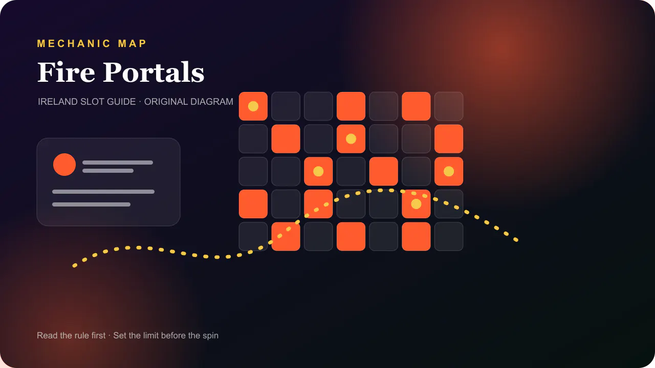 Casino mechanic diagram for Fire Portals 7 by 7 cluster grid with moving multiplier nodes