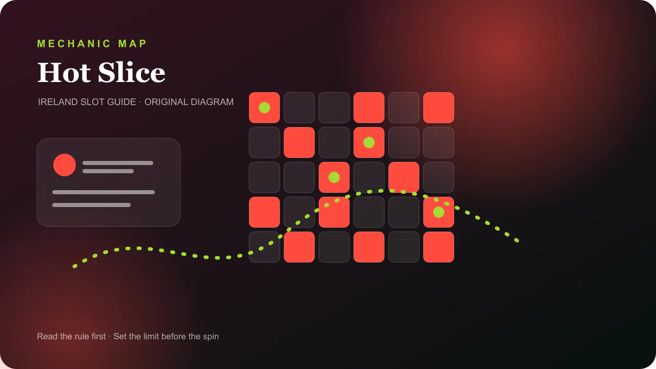 Casino mechanic diagram for Hot Slice instant fruit reveal path with timed targets